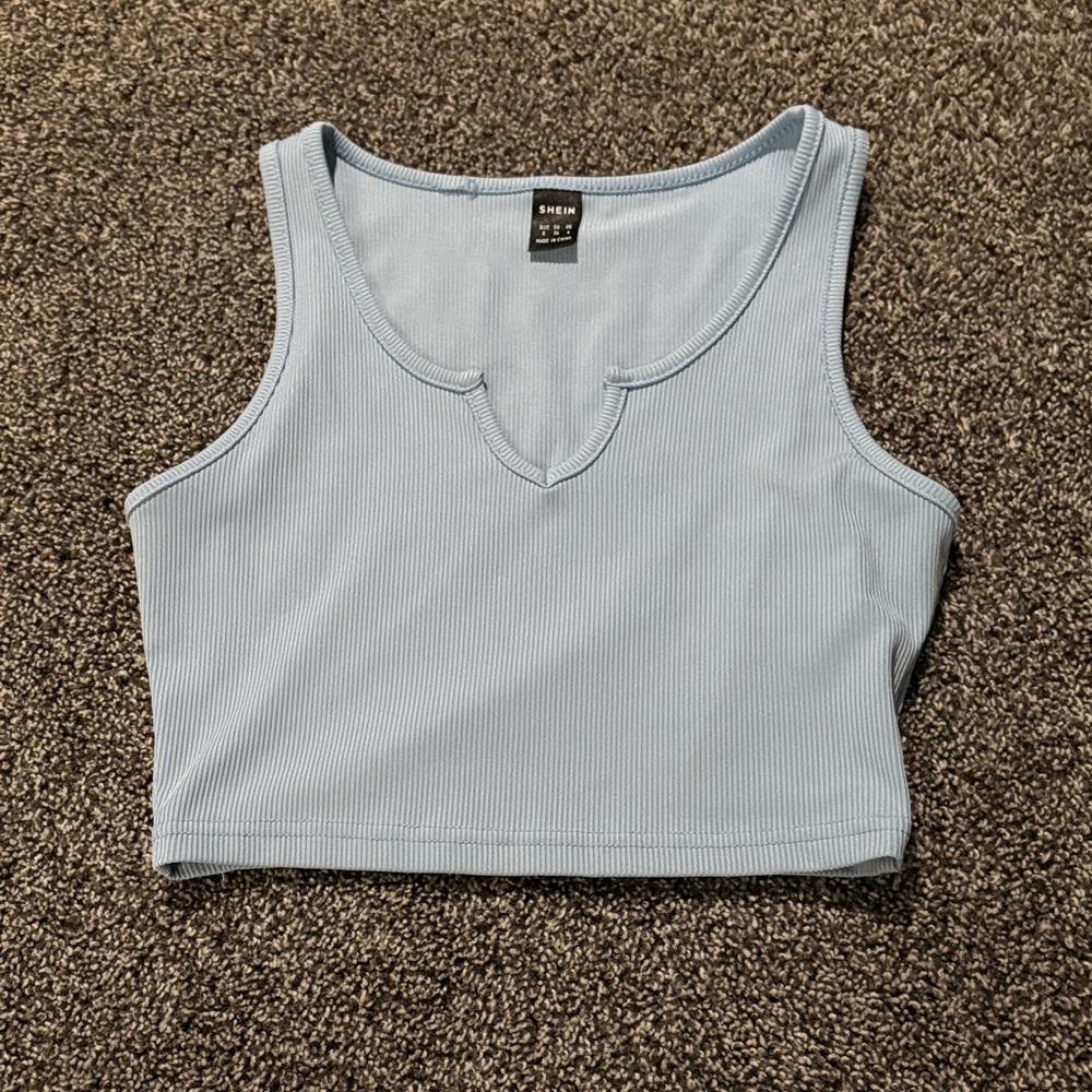 SHEIN Sky Blue Ribbed Crop Top